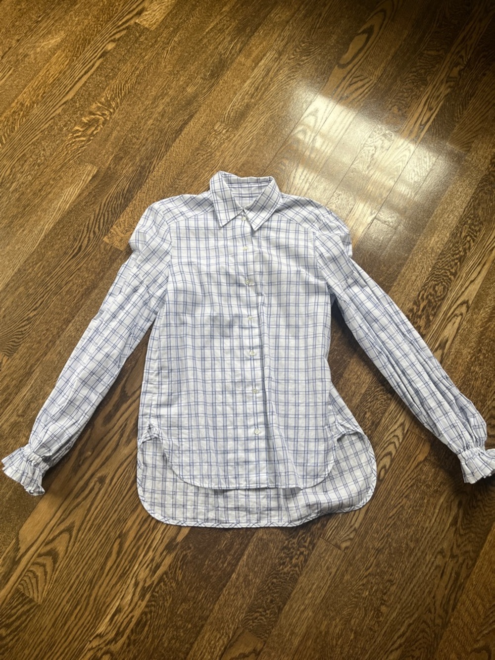 Classic Blue & White Plaid Button-Up Blouse